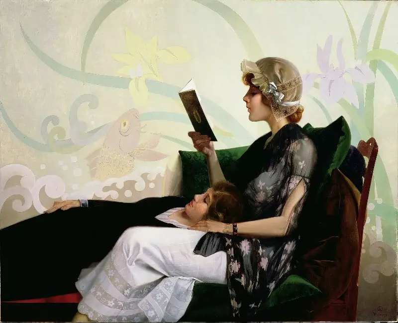 Just a Couple of Girls, by American painter Harry Wilson Watrous (1915)