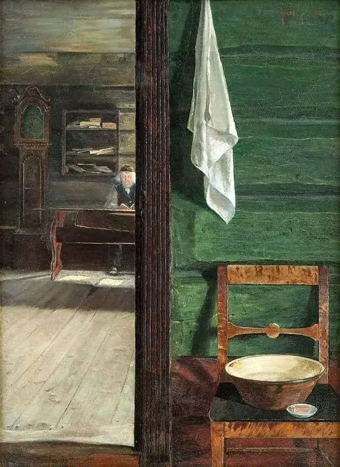 Karl Jensen-Hjell (Norwegian, 1862 - 1888) Interior of a house in Numedal, 1884 frame