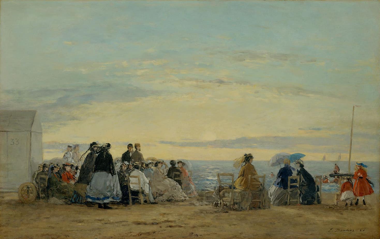 On the Beach, Sunset (1865) by Eugene Boudin (1824-1898)
