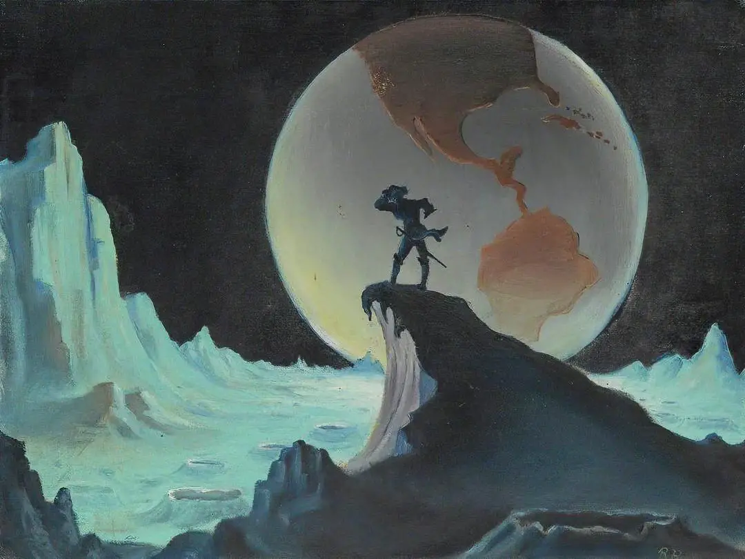 Ray Harryhausen (1920 - 2013) 1948 concept illustration for Baron Munchausen on the Moon