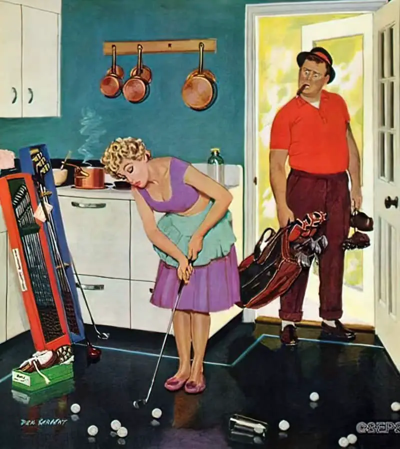 Richard 'Dick' Sargent (American, 1911-1979) 1960 for The Saturday Evening Post kitchen golf