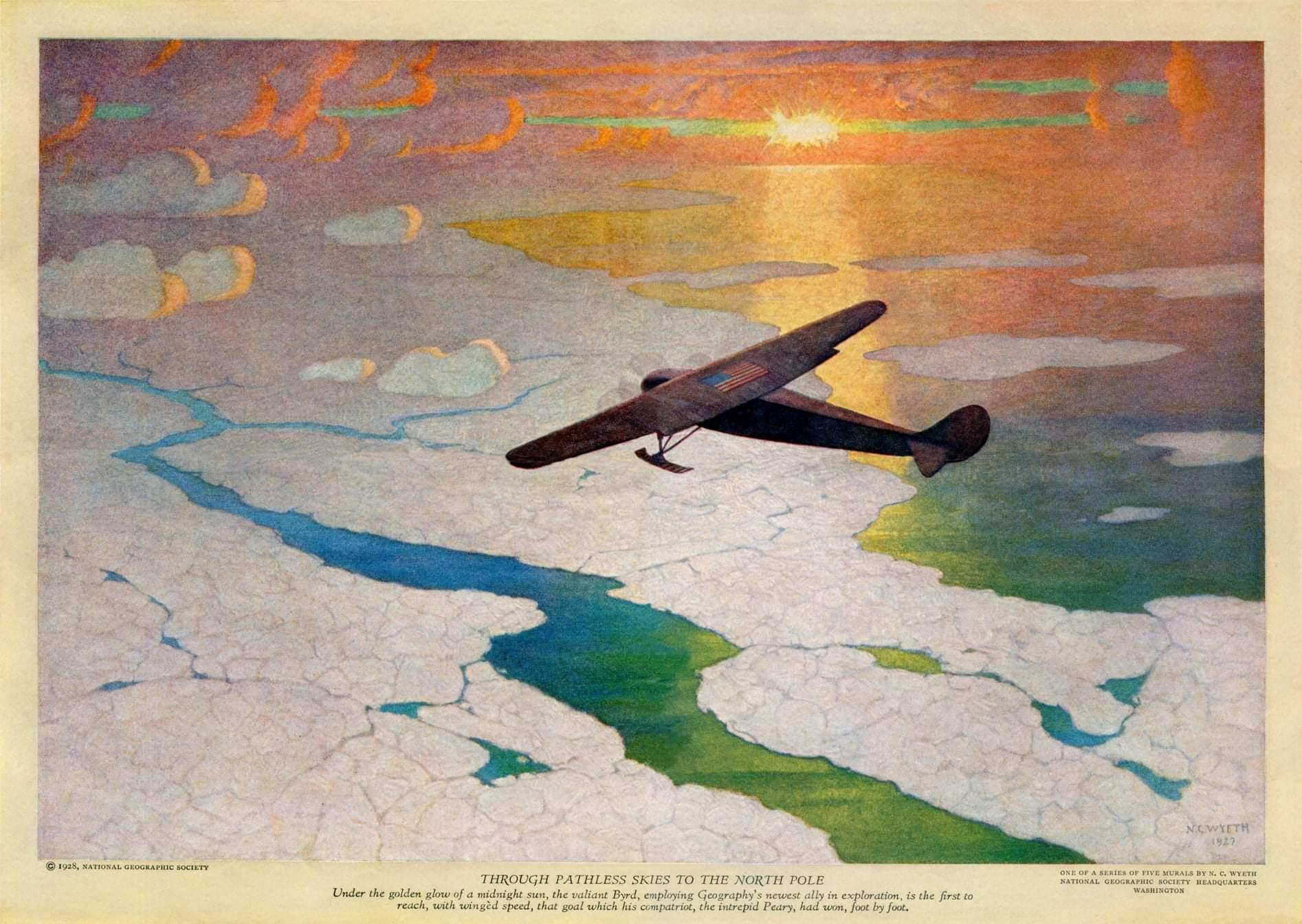 Through pathless skies to the North Pole by N C Wyeth, poster for National Geographic Magazine 1928