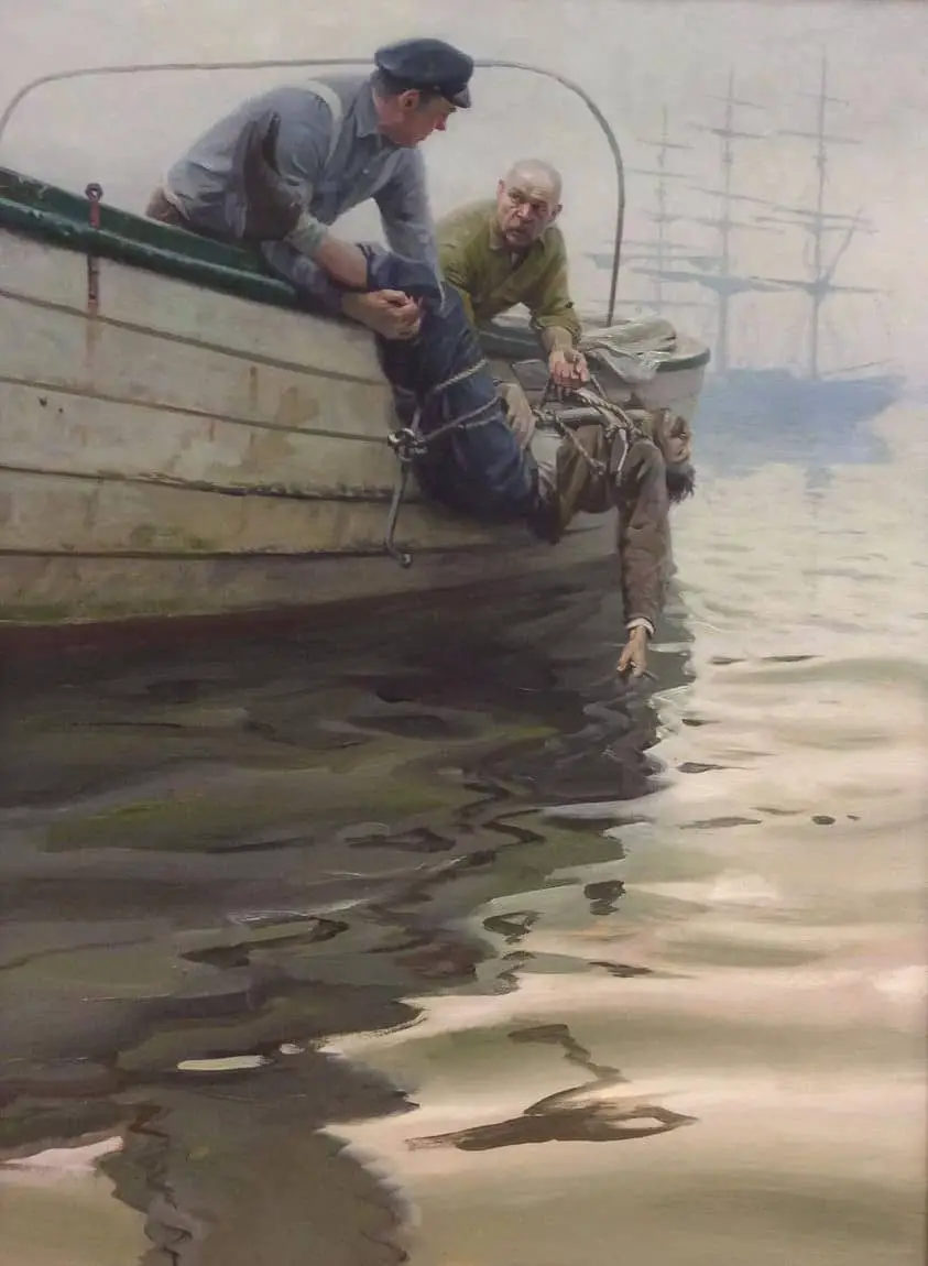 Tom Lovell, Man Being Thrown Overboard, n.d., illustration for True Magazine, Norman Rockwell
