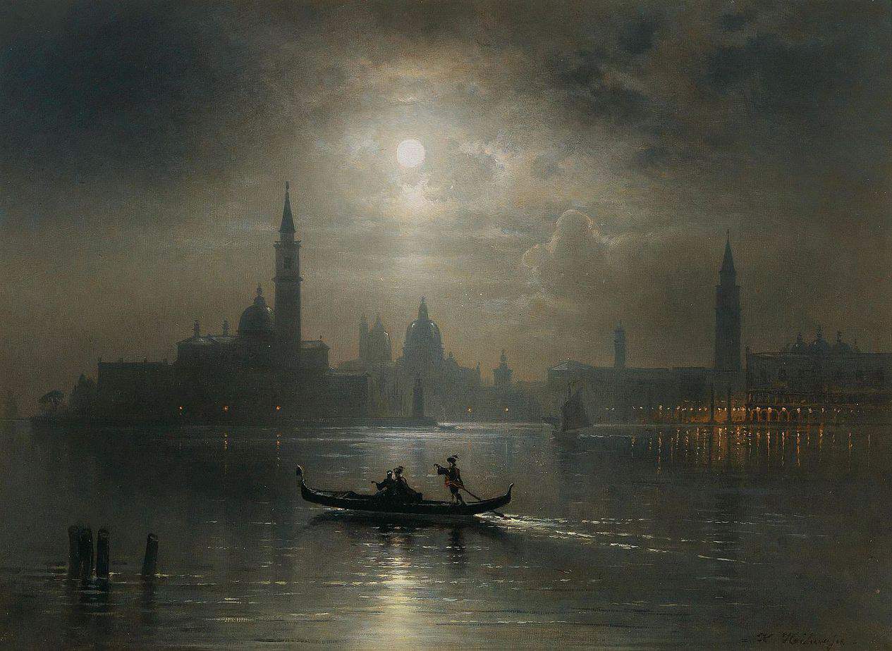 Venice, Full Moon over Santa Maria Salute by Karl Heilmayer (German, 1829–1908)