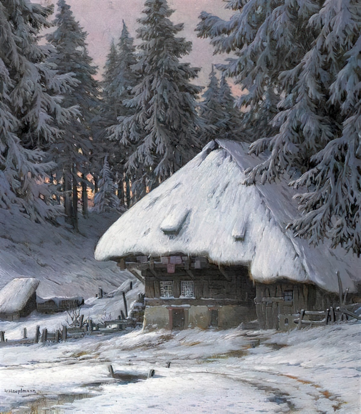 Karl Hauptmann (1880-1947) Snow-Capped Farmhouse in the Black Forest