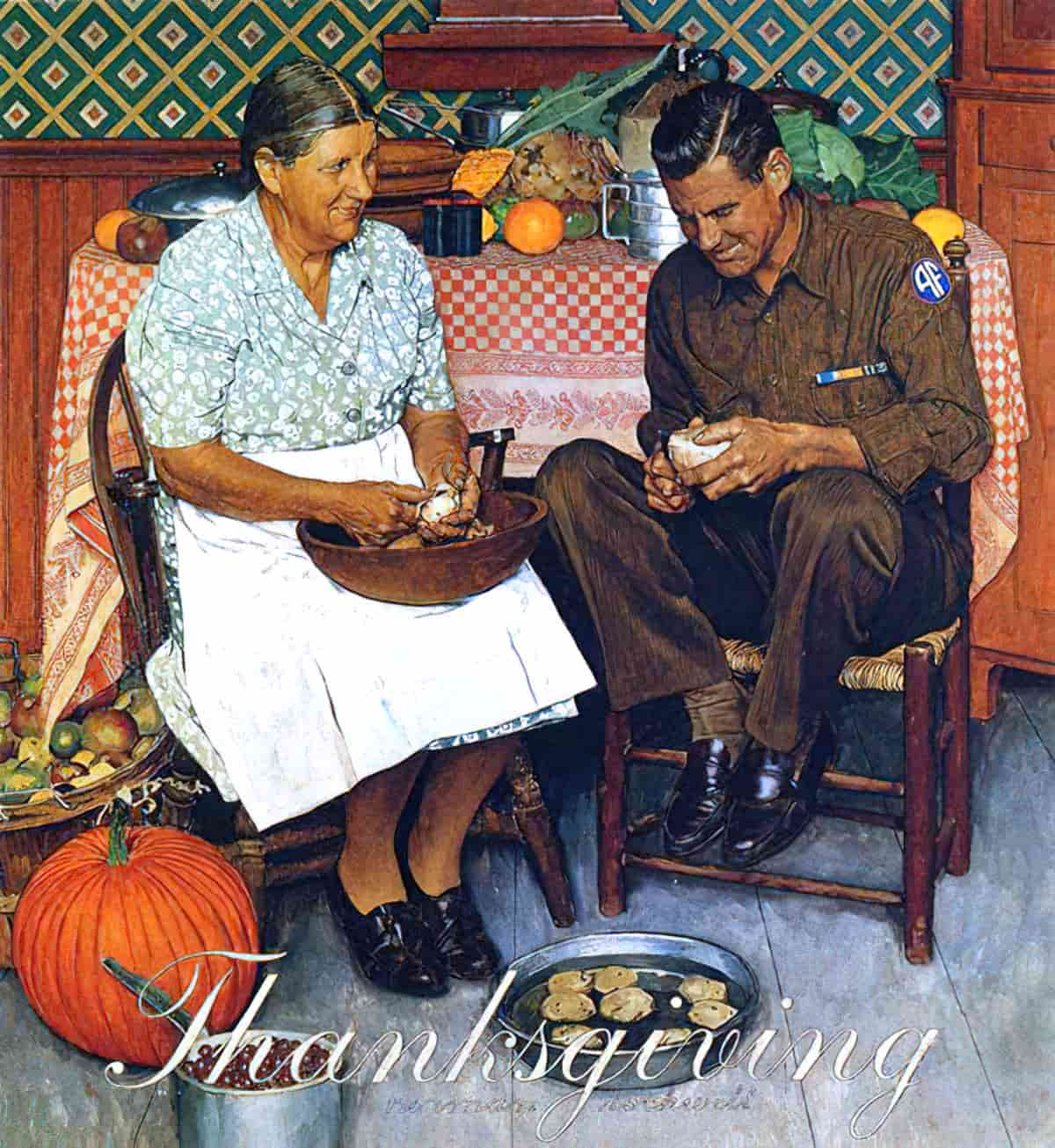 Norman-Rockwell-1894-1978-Home-for-Thanksgiving-Mother-and-Son-Peeling-Potatoes-1945