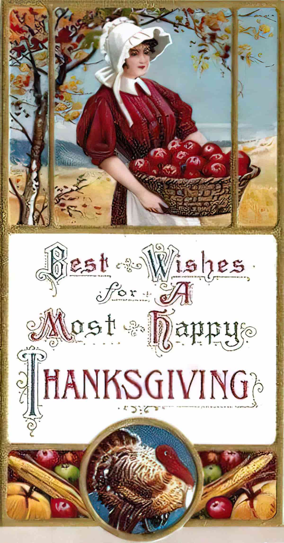 A collection of Thanksgiving art from the 20th century, including postcards, magazine covers and advertising material.