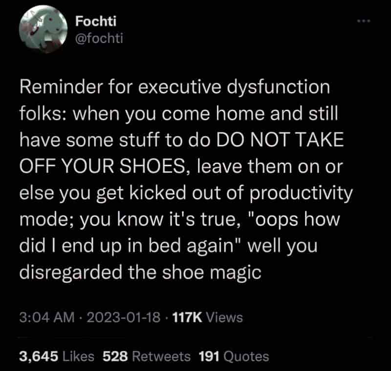 do not take off shoes productivity tip
